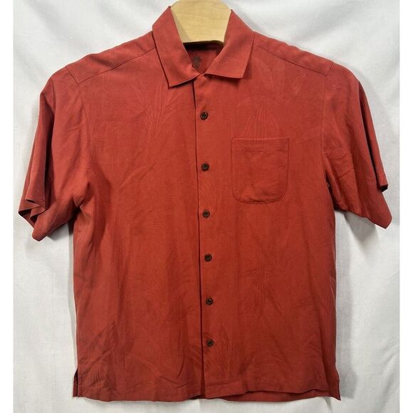 Tommy Bahama‎ Men's Weekend Tropics Silk Shirt Sz Medium Coral Pink 100% Silk - Picture 1 of 7